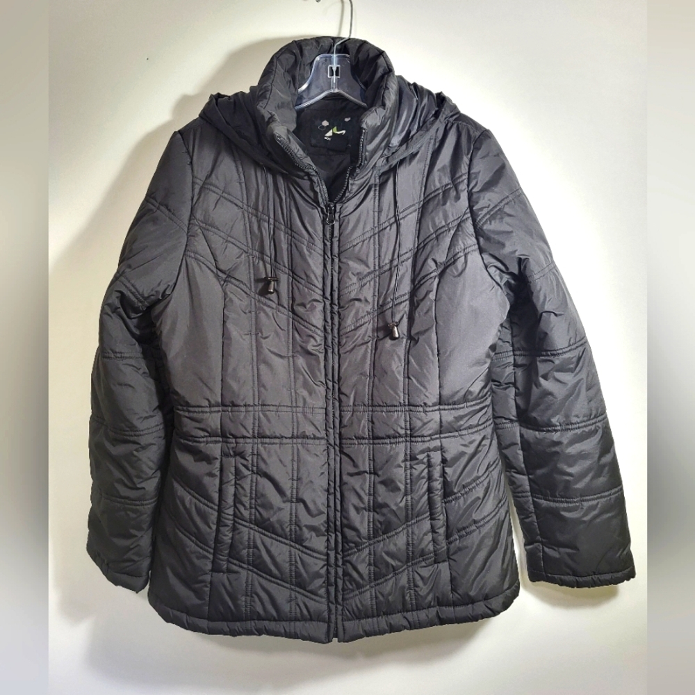 athletech black puffer full zip coat women's L #2351